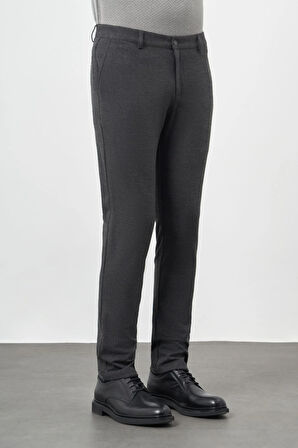 Koyu Antrasit Kendinden Desenli Flannel Esnek Yan Cep Comfort Fit Casual Pantolon 1003245158