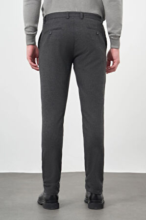 Koyu Antrasit Kendinden Desenli Flannel Esnek Yan Cep Comfort Fit Casual Pantolon 1003245158