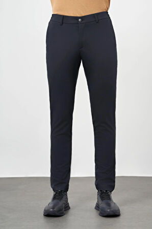 Koyu Lacivert Düz Bez Ayağı Esnek Yan Cep Slim Fit Casual Pantolon 1003245159