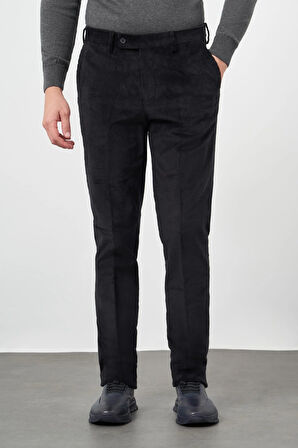 Siyah Fitilli Desen Kadife Pamuklu Yan Cep Comfort Fit Classic Pantolon 1003245160