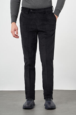 Siyah Fitilli Desen Kadife Pamuklu Yan Cep Comfort Fit Classic Pantolon 1003245160