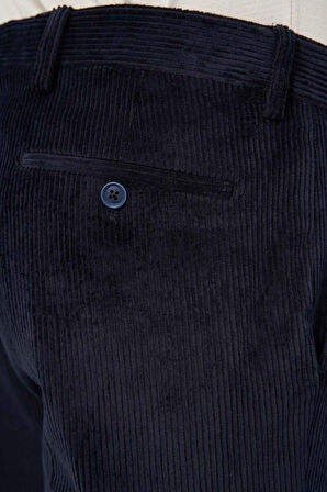 Koyu Lacivert Fitilli Desen Kadife Pamuklu Yan Cep Comfort Fit Classic Pantolon 1003245160