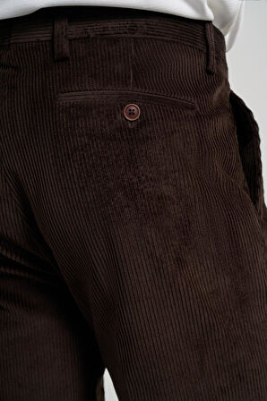 Koyu Kahverengi Pamuklu Yandan Cepli Comfort Fit Kadife Pantolon 1003245160