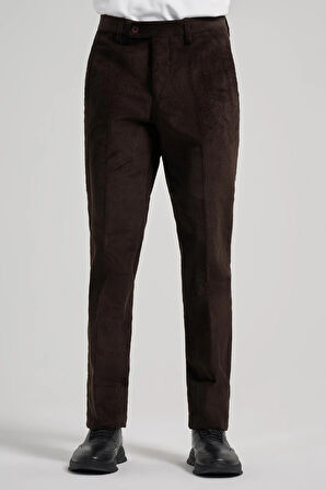 Koyu Kahverengi Pamuklu Yandan Cepli Comfort Fit Kadife Pantolon 1003245160