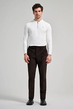 Koyu Kahverengi Pamuklu Yandan Cepli Comfort Fit Kadife Pantolon 1003245160