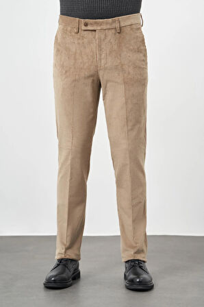 Bej Fitilli Desen Kadife Pamuklu Yan Cep Comfort Fit Classic Pantolon 1003245160