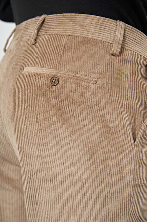 Bej Fitilli Desen Kadife Pamuklu Yan Cep Comfort Fit Classic Pantolon 1003245160