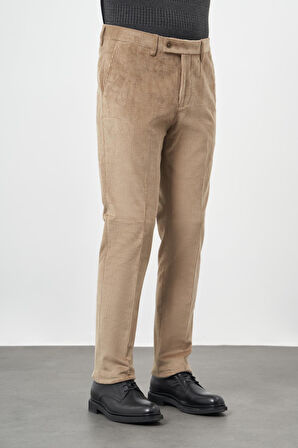 Bej Fitilli Desen Kadife Pamuklu Yan Cep Comfort Fit Classic Pantolon 1003245160