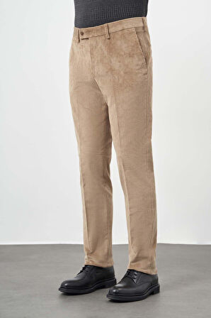 Bej Fitilli Desen Kadife Pamuklu Yan Cep Comfort Fit Classic Pantolon 1003245160
