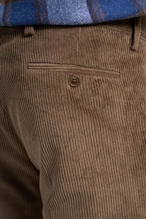 Koyu Bej Pamuklu Yandan Cepli Comfort Fit Kadife Pantolon 1003245160