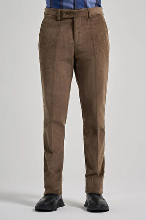 Koyu Bej Pamuklu Yandan Cepli Comfort Fit Kadife Pantolon 1003245160