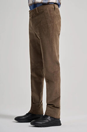 Koyu Bej Pamuklu Yandan Cepli Comfort Fit Kadife Pantolon 1003245160