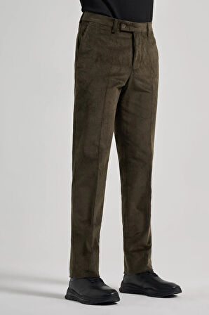 Koyu Haki Pamuklu Yandan Cepli Comfort Fit Kadife Pantolon 1003245160