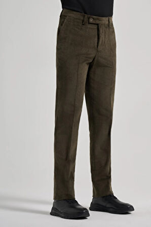 Koyu Haki Pamuklu Yandan Cepli Comfort Fit Kadife Pantolon 1003245160