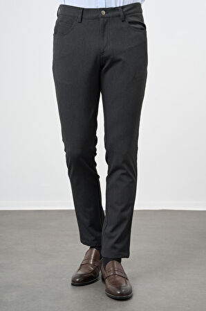 Koyu Antrasit Düz Gabardin Esnek 5 Cep Slim Fit Casual Pantolon 1003245161