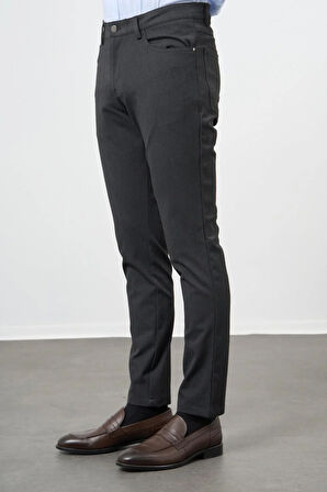 Koyu Antrasit Düz Gabardin Esnek 5 Cep Slim Fit Casual Pantolon 1003245161