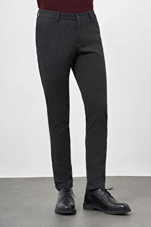 Siyah Düz Gabardin Pamuklu Yan Cep Slim Fit Casual Pantolon 1003245162
