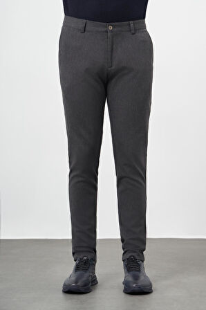 Koyu Antrasit Düz Gabardin Pamuklu Yan Cep Slim Fit Casual Pantolon 1003245162