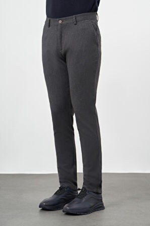 Koyu Antrasit Düz Gabardin Pamuklu Yan Cep Slim Fit Casual Pantolon 1003245162