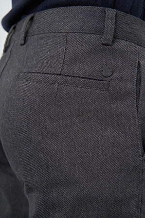 Koyu Antrasit Düz Gabardin Pamuklu Yan Cep Slim Fit Casual Pantolon 1003245162