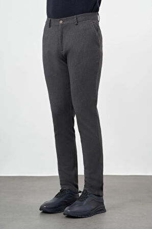 Koyu Antrasit Düz Gabardin Pamuklu Yan Cep Slim Fit Casual Pantolon 1003245162
