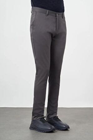 Koyu Antrasit Düz Armürlü Pamuklu Yan Cep Slim Fit Casual Pantolon 1003245163