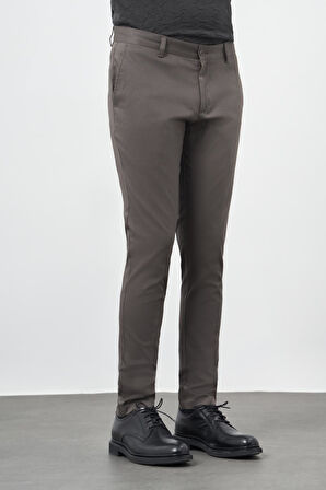 Koyu Haki Düz Armürlü Pamuklu Yan Cep Slim Fit Casual Pantolon 1003245163