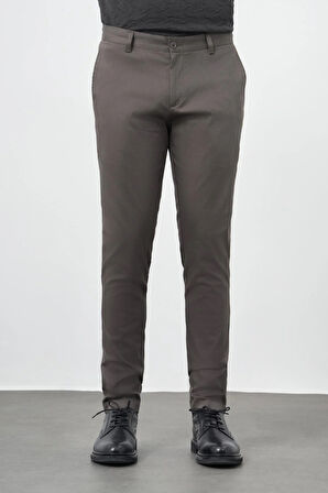 Koyu Haki Düz Armürlü Pamuklu Yan Cep Slim Fit Casual Pantolon 1003245163