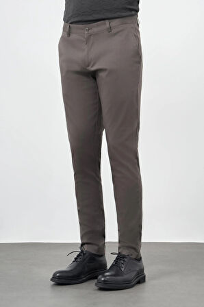 Koyu Haki Düz Armürlü Pamuklu Yan Cep Slim Fit Casual Pantolon 1003245163