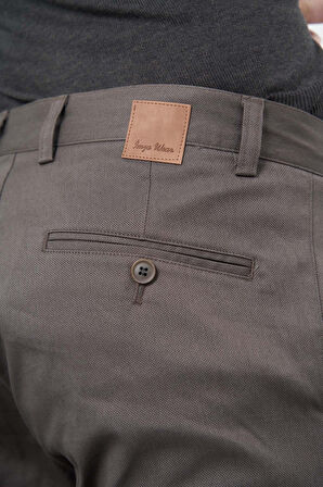Koyu Haki Düz Armürlü Pamuklu Yan Cep Slim Fit Casual Pantolon 1003245163