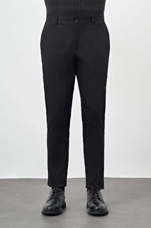 Siyah Düz Armürlü Pamuklu Yan Cep Comfort Fit Casual Pantolon 1003245164