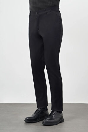 Siyah Düz Armürlü Pamuklu Yan Cep Comfort Fit Casual Pantolon 1003245164