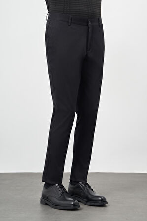 Siyah Düz Armürlü Pamuklu Yan Cep Comfort Fit Casual Pantolon 1003245164