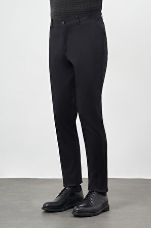 Siyah Düz Armürlü Pamuklu Yan Cep Comfort Fit Casual Pantolon 1003245164