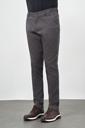 Koyu Antrasit Düz Armürlü Pamuklu Yan Cep Comfort Fit Casual Pantolon 1003245164