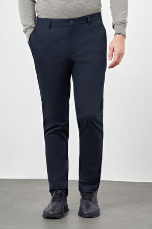 Koyu Lacivert Düz Armürlü Pamuklu Yan Cep Comfort Fit Casual Pantolon 1003245164