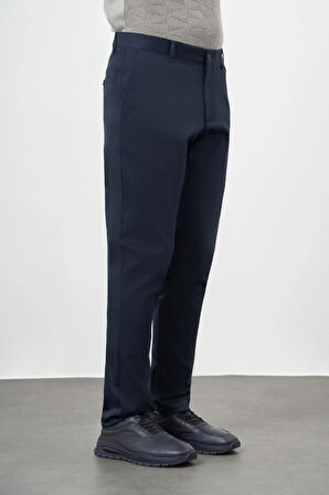 Koyu Lacivert Düz Armürlü Pamuklu Yan Cep Comfort Fit Casual Pantolon 1003245164