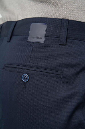 Koyu Lacivert Düz Armürlü Pamuklu Yan Cep Comfort Fit Casual Pantolon 1003245164