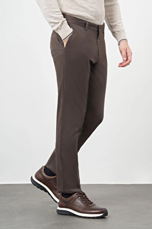 Koyu Camel Düz Armürlü Pamuklu Yan Cep Comfort Fit Casual Pantolon 1003245164