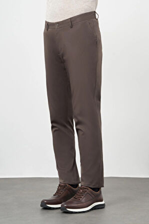 Koyu Camel Düz Armürlü Pamuklu Yan Cep Comfort Fit Casual Pantolon 1003245164