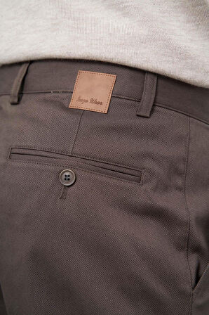 Koyu Camel Düz Armürlü Pamuklu Yan Cep Comfort Fit Casual Pantolon 1003245164