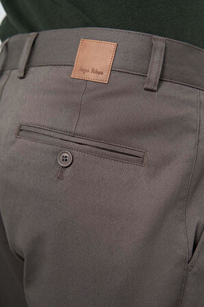 Koyu Haki Düz Armürlü Pamuklu Yan Cep Comfort Fit Casual Pantolon 1003245164