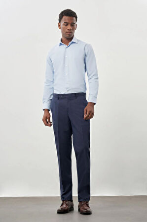 Lacivert Kendinden Desenli Bez Ayağı Yan Cep Comfort Fit Classic Pantolon 1003245166