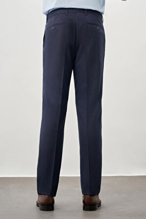 Lacivert Kendinden Desenli Bez Ayağı Yan Cep Comfort Fit Classic Pantolon 1003245166