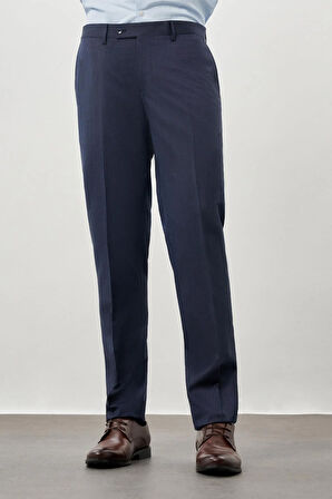Lacivert Kendinden Desenli Bez Ayağı Yan Cep Comfort Fit Classic Pantolon 1003245166