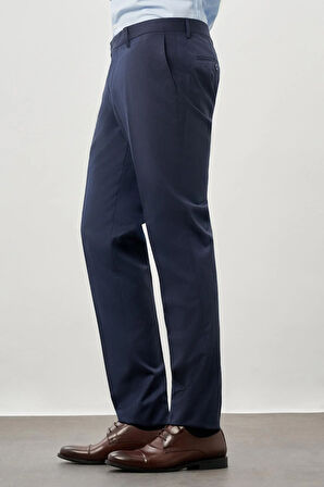 Lacivert Kendinden Desenli Bez Ayağı Yan Cep Comfort Fit Classic Pantolon 1003245166