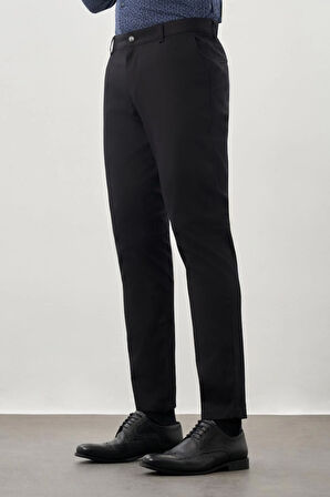 Siyah Kendinden Desenli Bez Ayağı Pamuklu Yan Cep Slim Fit Casual Pantolon 1003245168