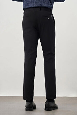 Siyah Kendinden Desenli Bez Ayağı Pamuklu Yan Cep Slim Fit Casual Pantolon 1003245168