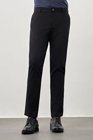 Siyah Kendinden Desenli Bez Ayağı Pamuklu Yan Cep Slim Fit Casual Pantolon 1003245168