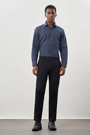 Siyah Kendinden Desenli Bez Ayağı Pamuklu Yan Cep Slim Fit Casual Pantolon 1003245168